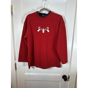 Vintage 1990s Red Fleece Christmas Embroidered Angels  Woman's XL Fleece Y2K